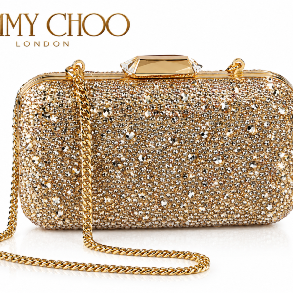 Jimmy Choo Crystal Minaudière Gold Chain Clutch Bag