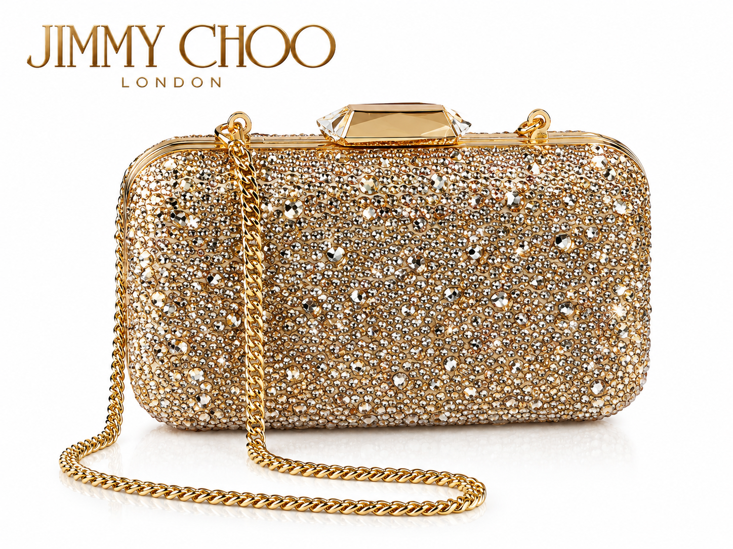 Jimmy Choo Crystal Minaudière Gold Chain Clutch Bag Jimmy Choo Crystal Minaudière Gold Chain Clutch Bag
